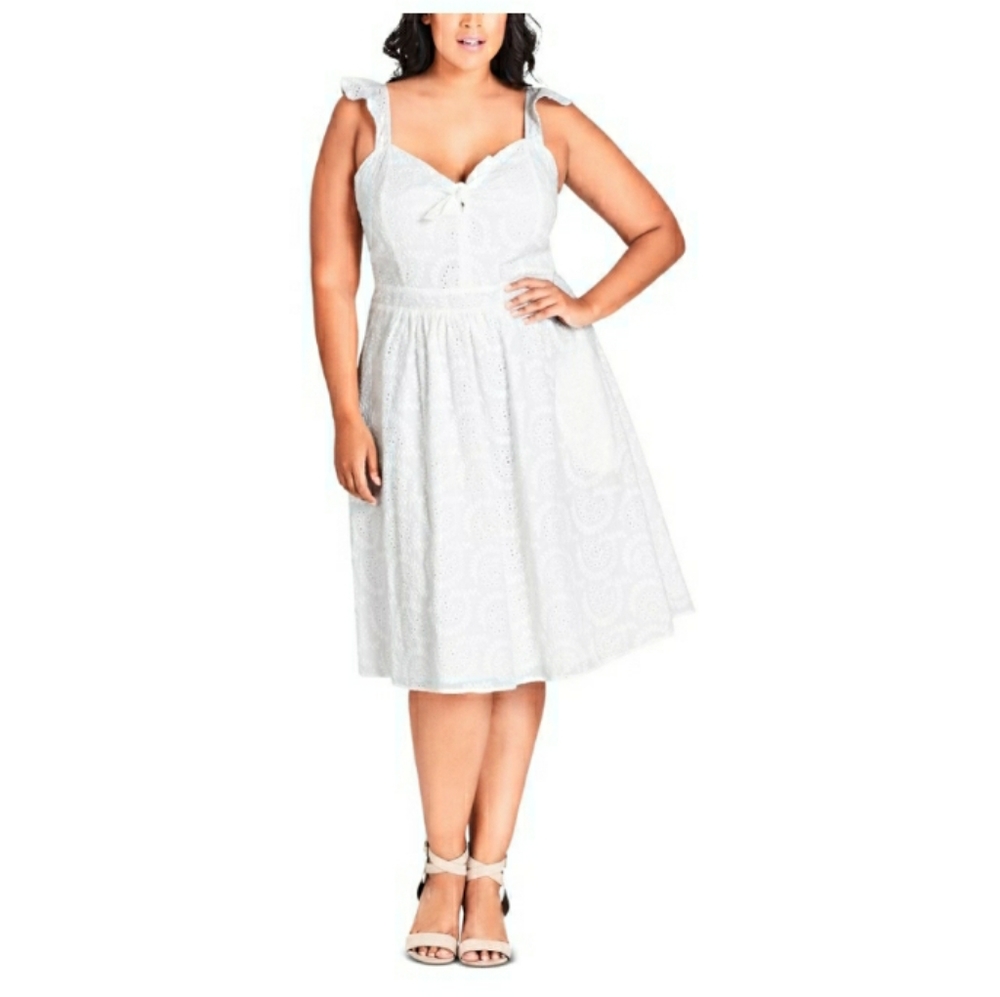 City Chic Plus Size White Eyelette Sleeveless Casual Dress. XS/14.